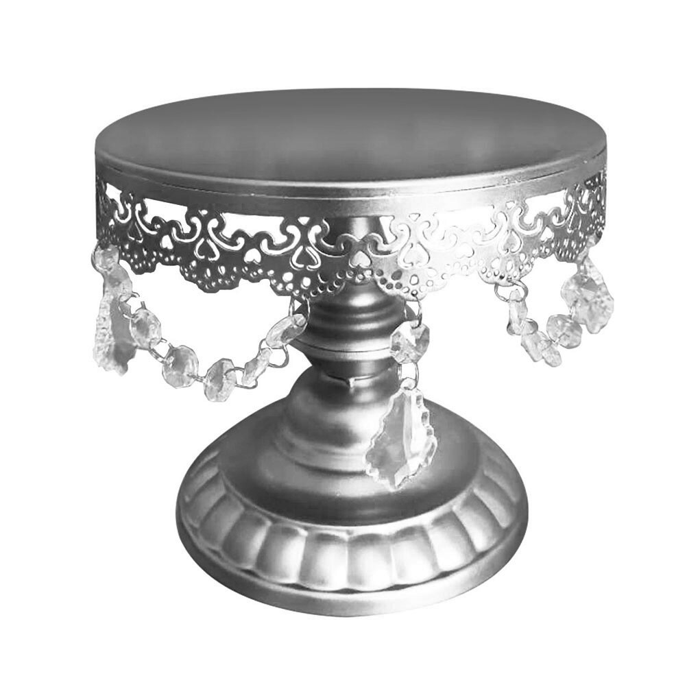 Suministros de decoración de pasteles, cristales, soporte de pastel y Magdalena, soporte de torre, juego de platos de boda, bandeja de decoración de pantalla de Metal redonda para postres y fiestas: S Silver
