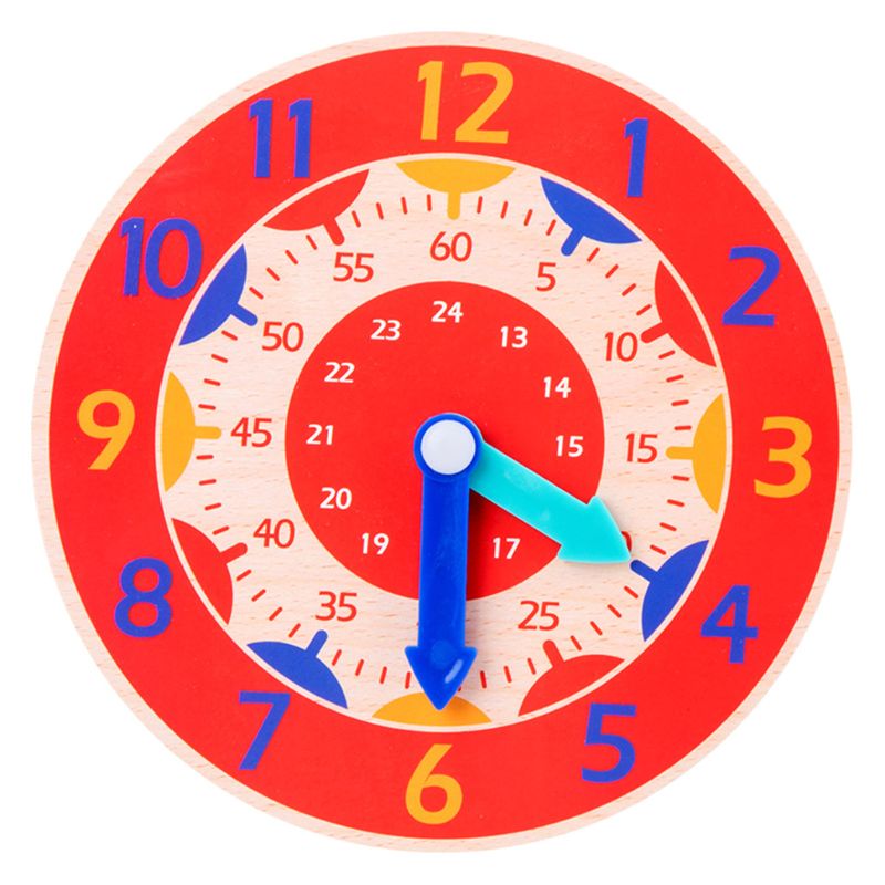 Children Wooden Clock Toy Hour Minute Second Cognition Colorful Clocks Toys for Kids Early Preschool Teaching Aids: Red