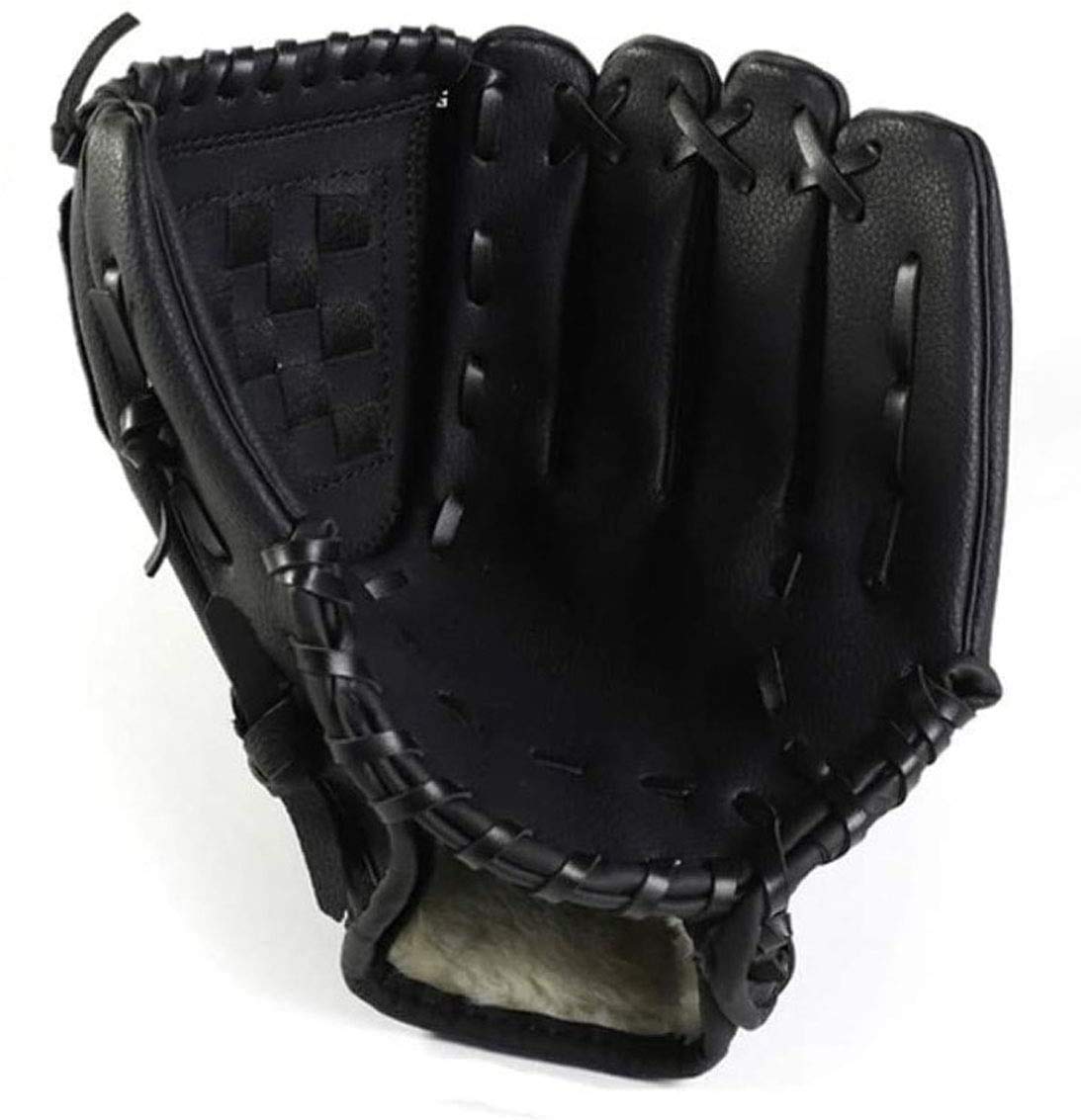 Baseball Gloves with Soft Solid PU Leather Thickening Pitcher Softball Gloves for Child Teens Adult Right Hand Throw, Left Hand: Black / 11.5 inches