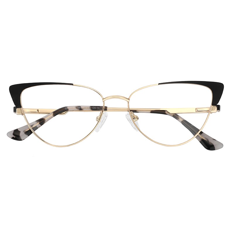 Gafas redondas con de ojo de gato para mujer, anteojos femeninos con montura sin tornillos, de estilo Vintage, a la: Black