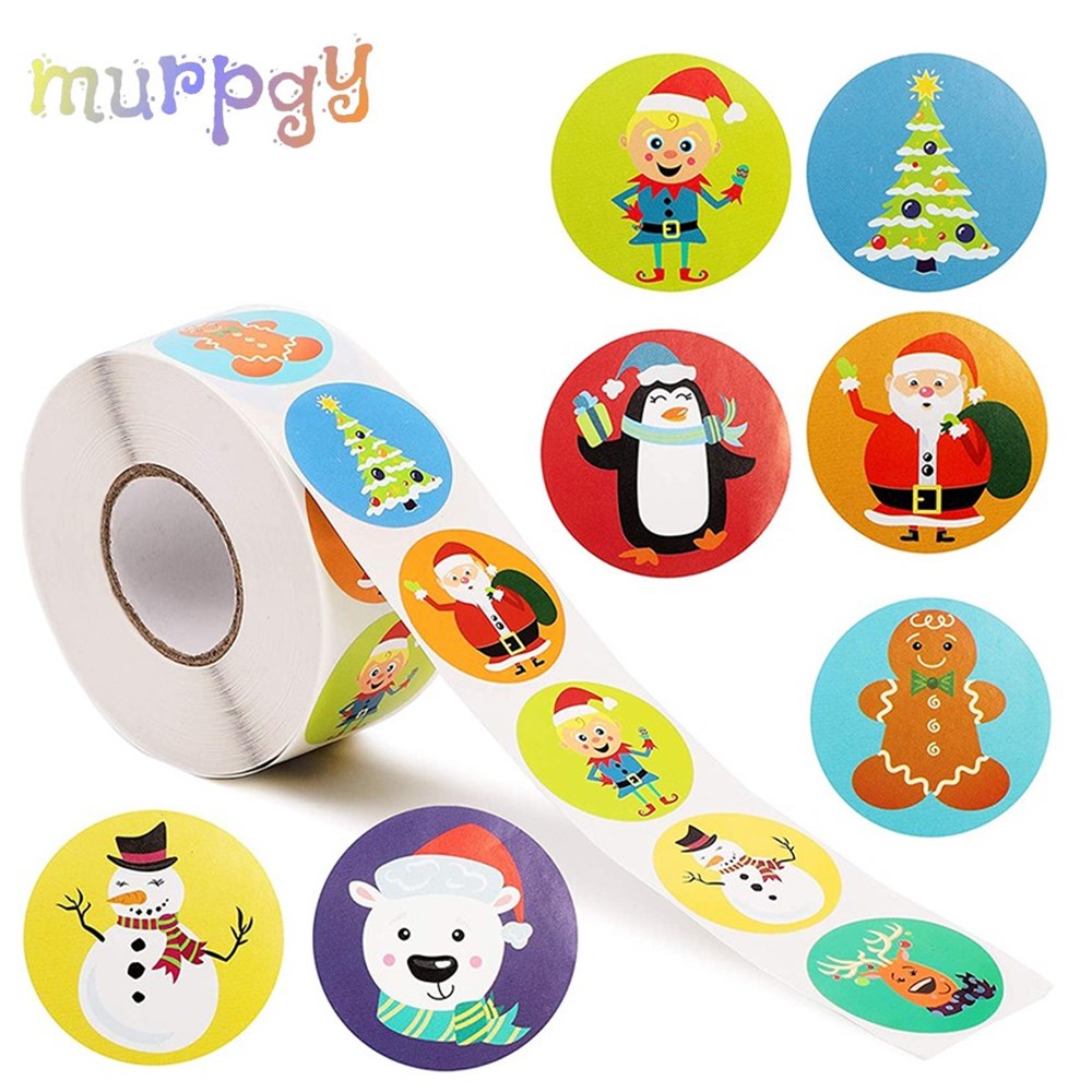 500Pcs/Roll Kerst Sticker Seal Labels Stickers 8 Ontwerpen Patroon Cartoon Beloning Waterdichte Sticker Voor Kinderen Speelgoed