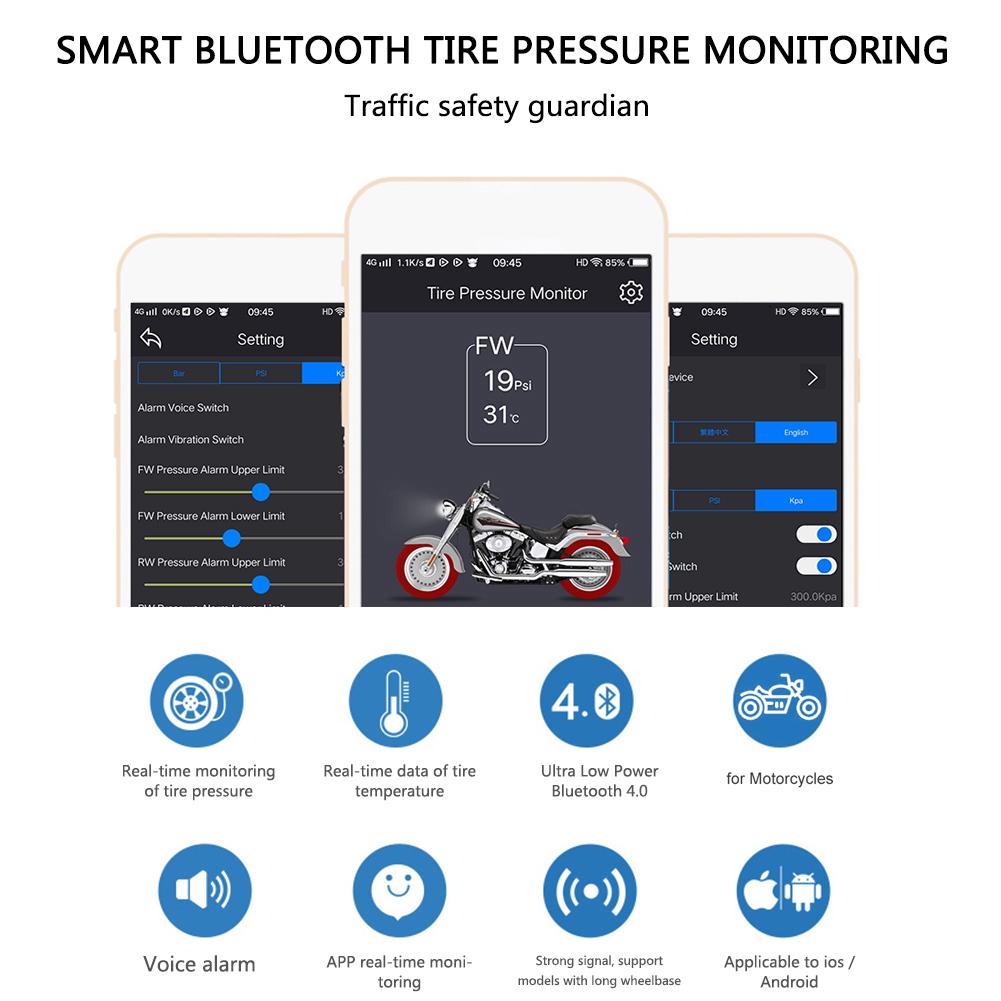 Vandtæt tpms motorcykel dæktryk monitor bluetooth overvågningssystem tpms mobiltelefon app detektion ekstern sensor