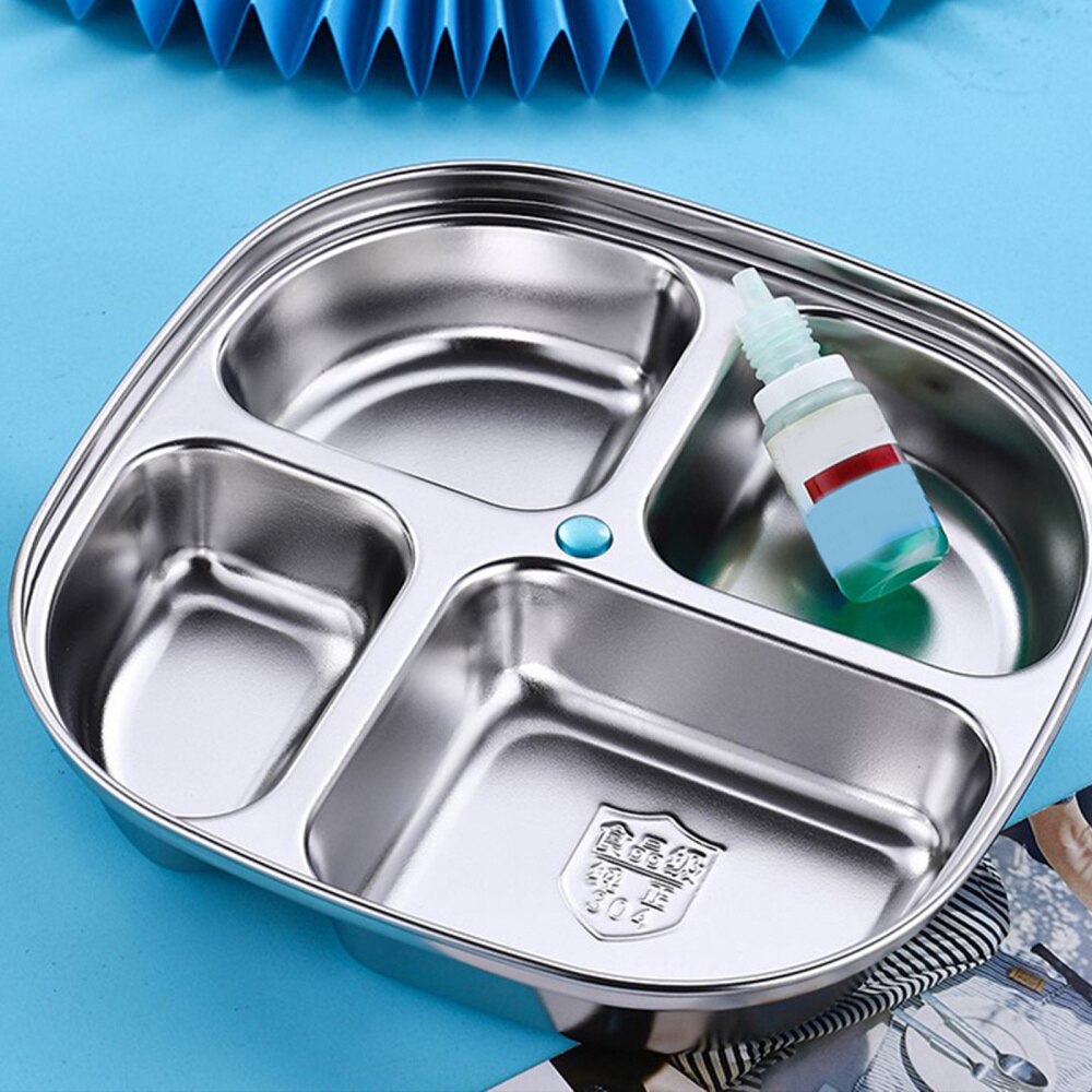 Durable Stainless Steel Divided Dinner Tray Lunch Container Food Plate for School Canteen Section Safe Healthy