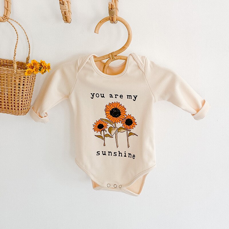 Kleinkinder Baby Jungen Mädchen Sonnenblume Buchstaben Gedruckt Karosserie Herbst lässig Kleinkind Langarm O-ansatz Gesamt Kleidung 0-24M