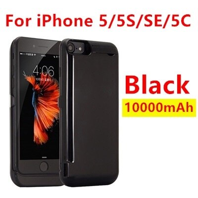 10000mah Power Bank Case dla iPhone 6 6s 7 plus case ładowarka Case dla iPhone 5 SE 5S 5SE 5C ładowanie Powerbank Case: Black 5 5S SE 5C