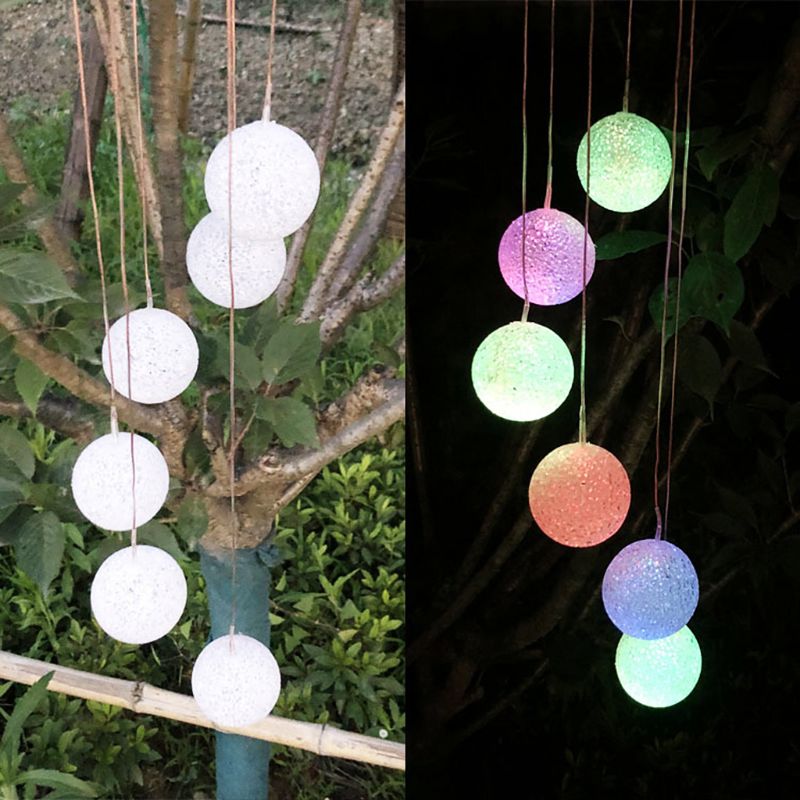 Particle Sphere Solar Powered Wind Chime Light LED Garden Hanging Spinner Lamp Color Changing Lawn Yard Home Decoration