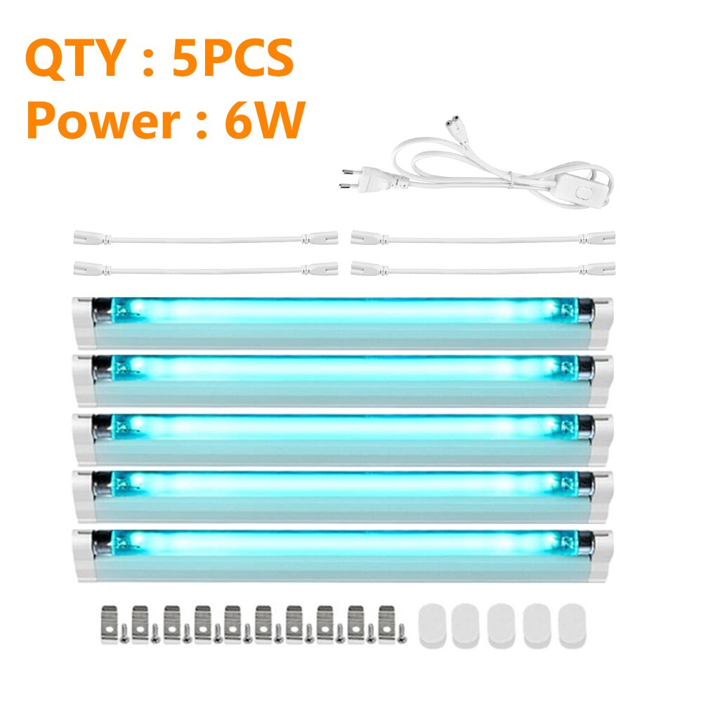 UVC Disinfection Lights Tube UV Ozone Germicidal Lamp T5 Tube Kill Dust Mite Ultraviolet Sterilizer Bulbs 6W 8W EU Plug 220V: 5x6Wx1xEUx4xCable