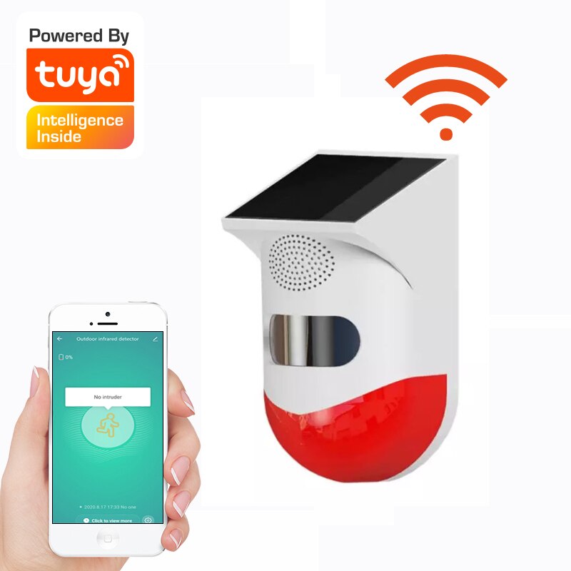 Tuya wifi udendørs vandtæt alarm sirene sensor 130db lyd trådløs smart life hjemmesikkerhedssystemer alexa google ifttt: Sol pir