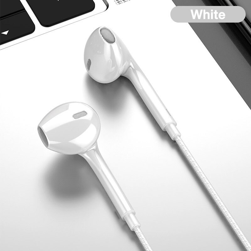 Auriculares intrauditivos con cable para teléfono móvil, con graves audífonos deportivos, estéreo, con micrófono, para música y deporte, 3,5: white