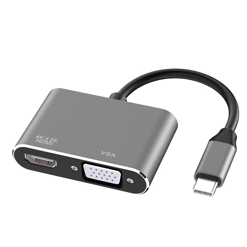 Type-c til hdmi vga 4k usb 3.0 vga adapter usb  c 3.1 type c til vga hdmi videokonvertere adapter: Grå