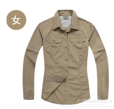 Kvinder udendørs sport hurtigtørrende skjorte aftagelig kort langærmet t-shirt til camping vandreture fiskeri klatretøj: Khaki / S