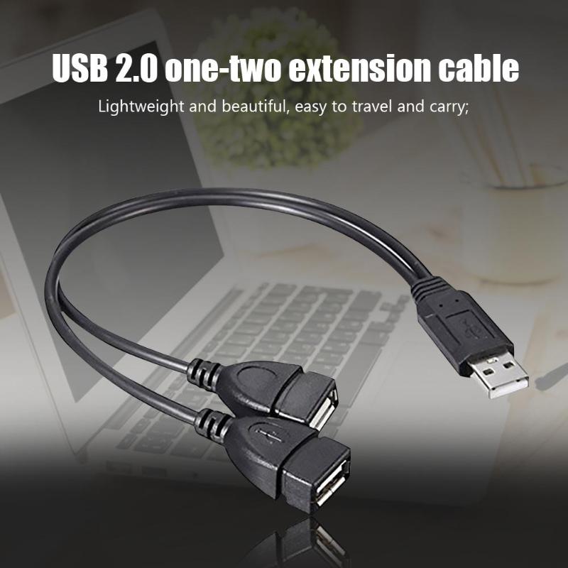 30cm USB2.0 przejście ze złącza męskiego na podwójne USB żeńskie USB ładowanie przedłużenie kabla zasilającego kabel USB Y rozdzielacz kable danych