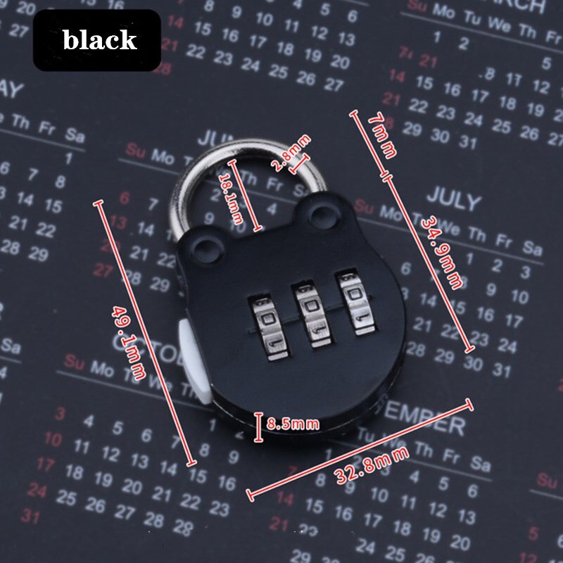 KK&amp;FING Cartoon Password Locks Small Padlock Mechanical Anti-theft Lock For Luggage Compartment Notebook Diary Bag Mini Lock: Black