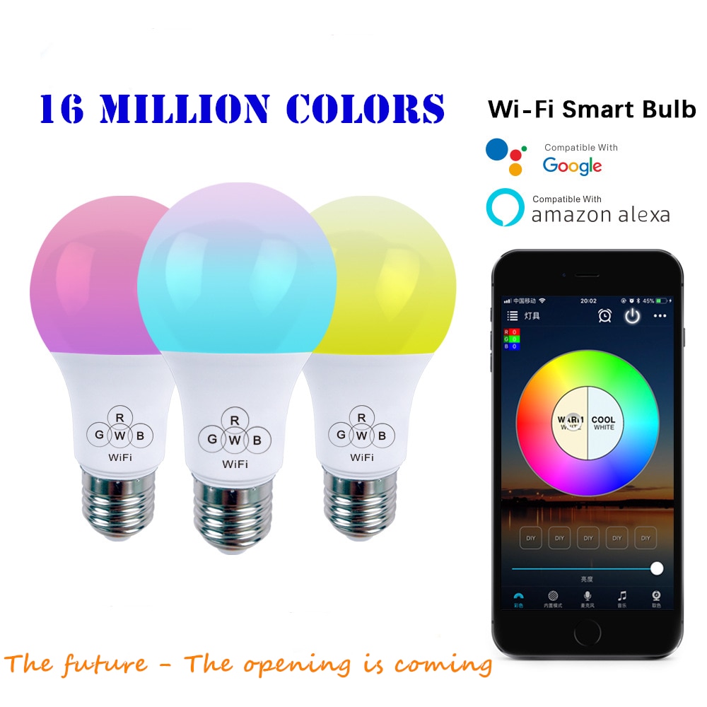 E27 Smart WIFI Lamp RGB RGBW Dimbare LED Lamp Gloeilamp Werkt met Alexa Google Thuis, 16 miljoen Kleuren, APP Afstandsbediening