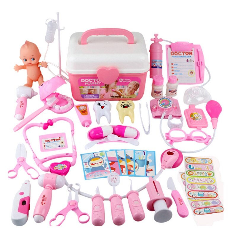 Kinderen Simulatie Speelgoed Ambulance Box 44 Stks/set Meisjes Rollenspel Game Speelgoed Voor Kinderen: Pink