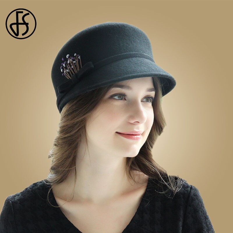 Fs Fedora Hoed Voor Vrouwen Wol Brede Rand Zwart Roze Winter Vilten Hoeden Mode Dames Cloche Hoed Kerk Chapeau