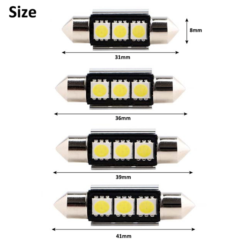 10 Stuks Dome Festoen Auto Licht Canbus Fout Gratis C5W Led Lamp Auto Lamp Interieur Licht 36Mm 39Mm 41Mm 3SMD 5050 Led Wit 12V