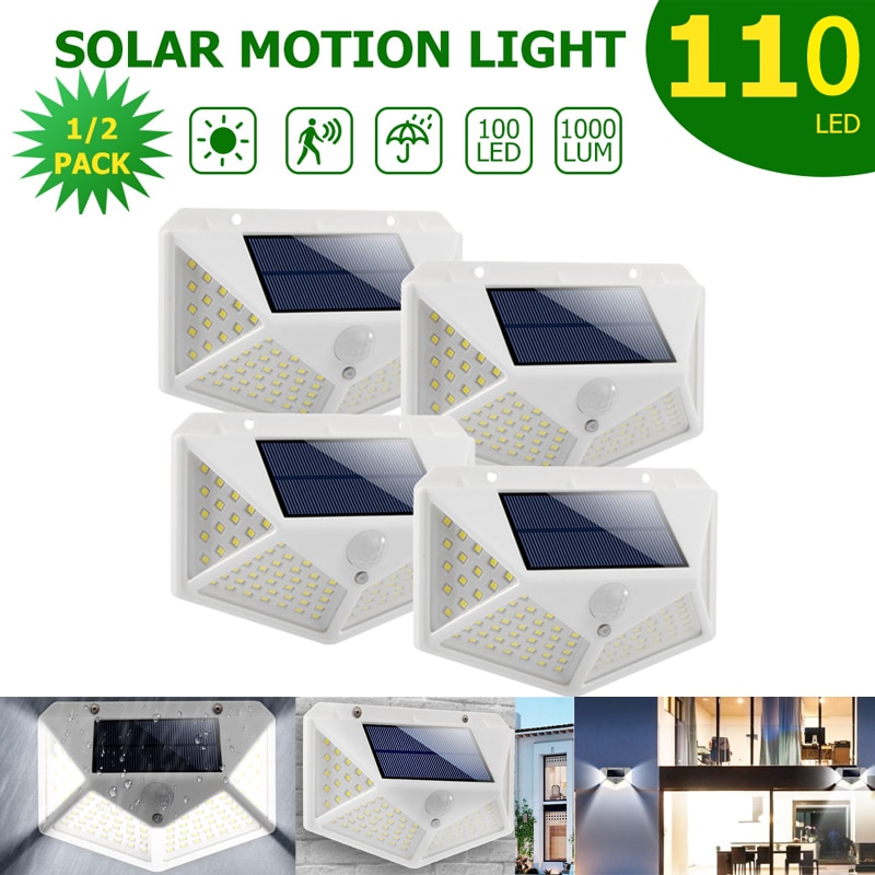 100/114 ledet lys firesidig solcellelys 3 moduser vinkelbevegelsessensor vegglampe utendørs vanntette hagelamper hvit