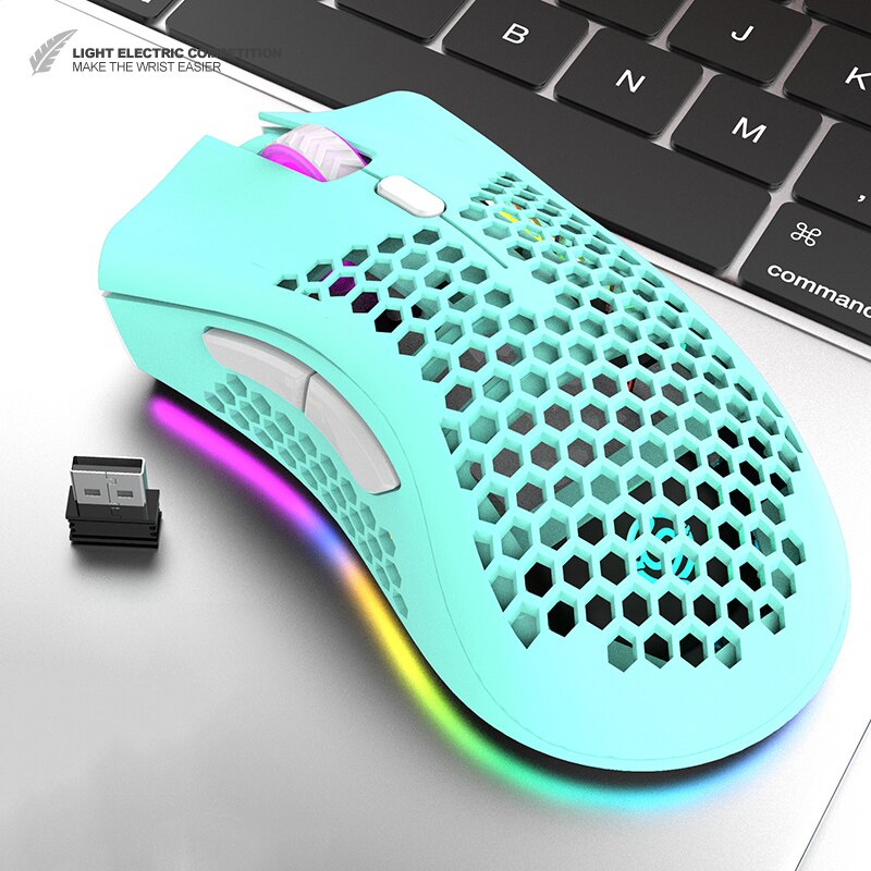 BM600 2,4 GHz Drahtlose Maus 1600DPI USB Aufladbare Waben RGB Optische 7 Tasten Maus Für Laptop PC Spiel Büro: Blau