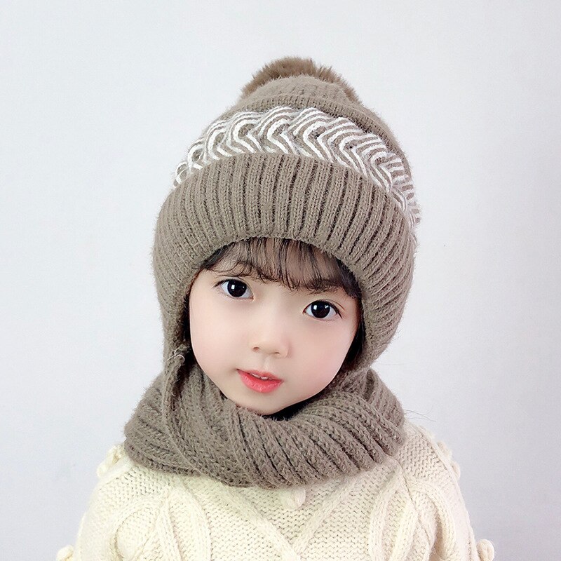 Gorro de lana de punto para mujer, bufanda rosa, versión coreana, versátil, conjunto de gorros para padres e hijos, 2022: kid mix grey brown