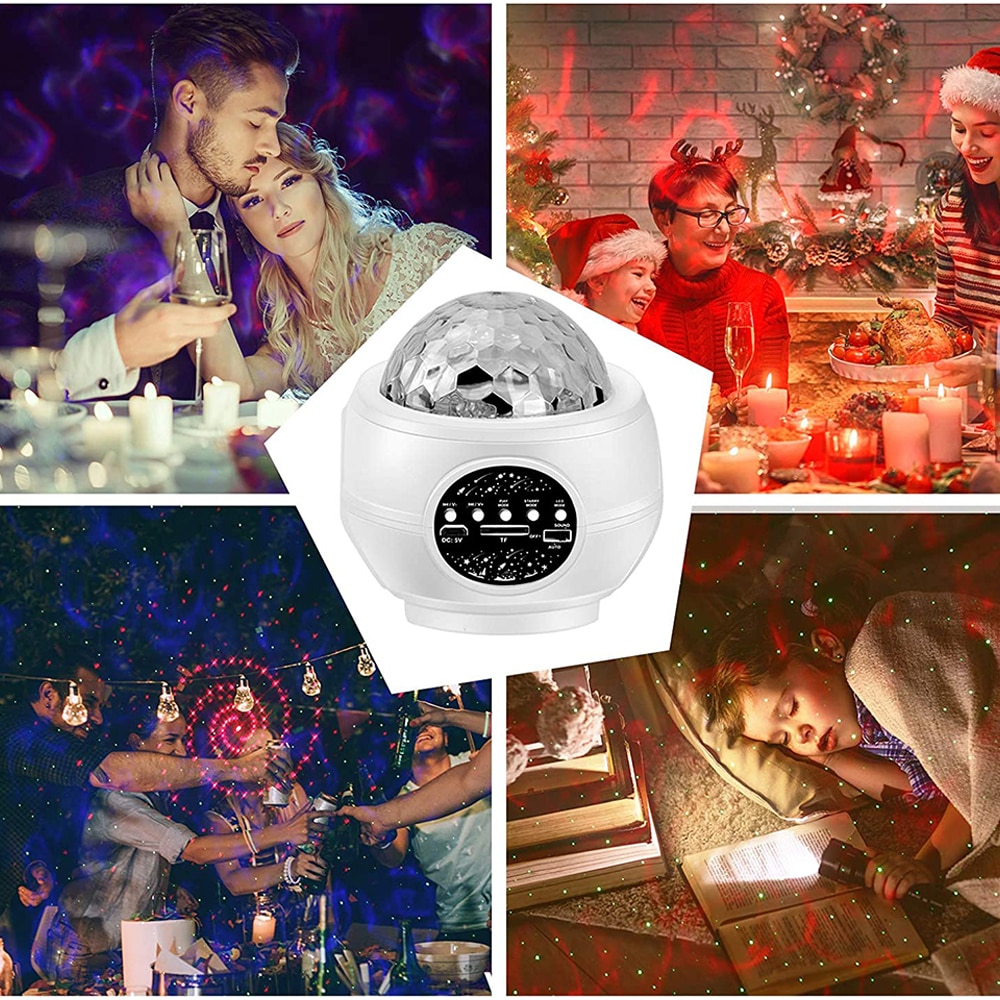 Star Projector Night Light Nebula Lamp Sky Galaxy Ocean Wave Bluetooth Music USB Remote Control Sound Sensor