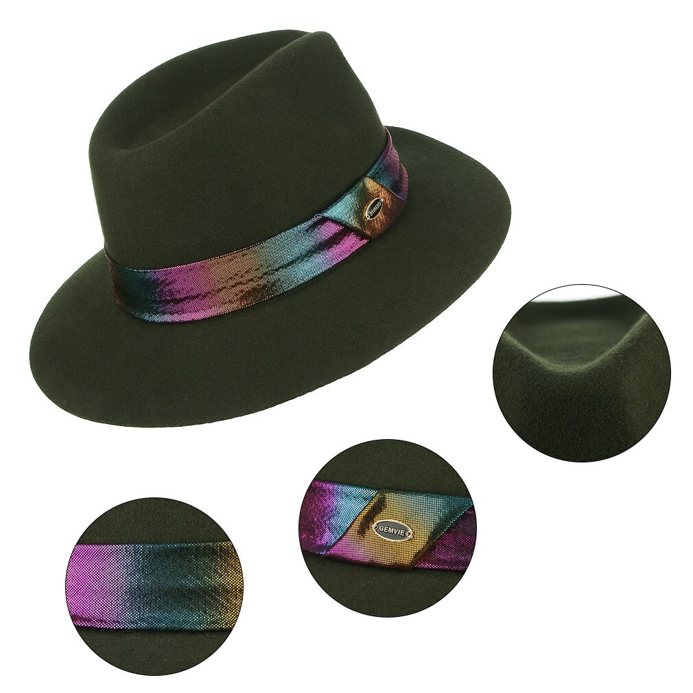 European American Women's Wool Fedoras Hat Female Concave Top Fedora Cap Ladies Church Party Banquet Hats H7201