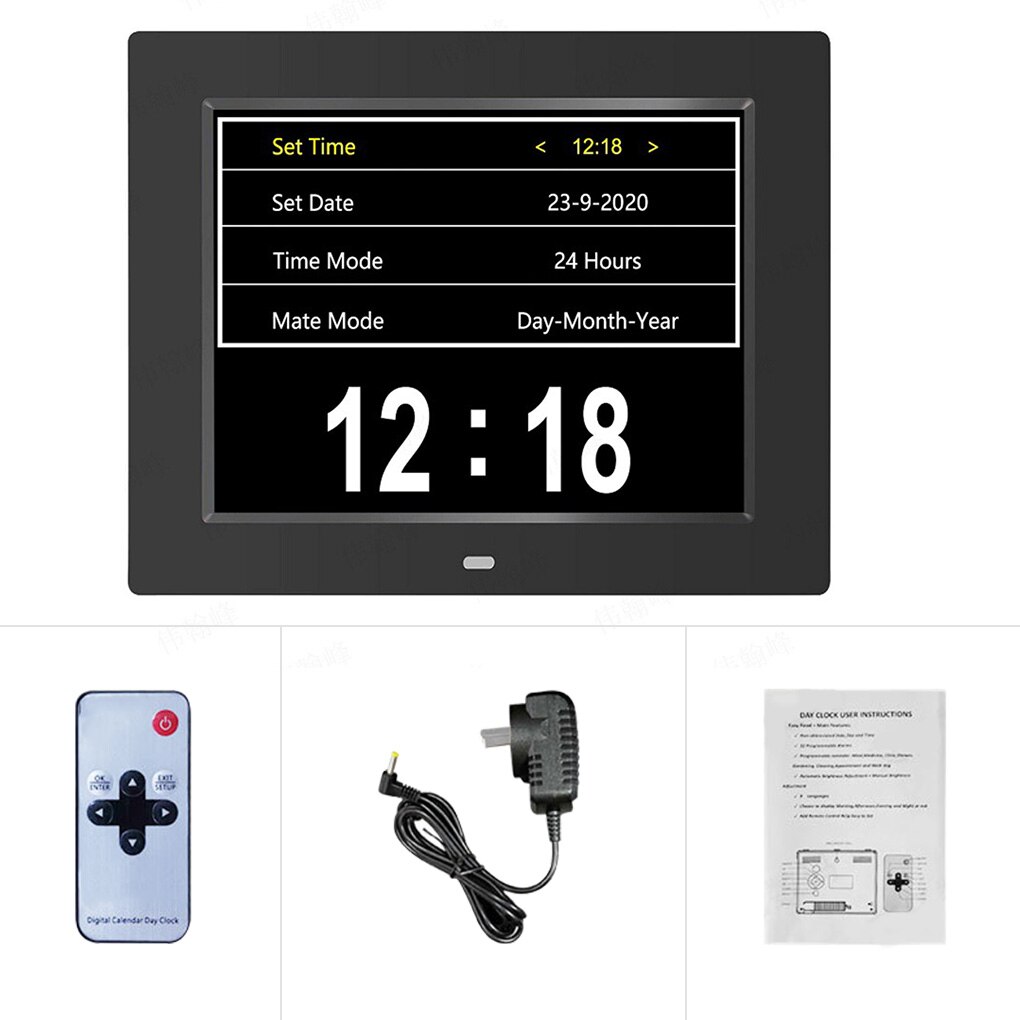 Large Screen LED Digital Alarm Clock with Calendar Desktop Electronic Time Reminder for the Elderly US Plug: Black  x US Plug