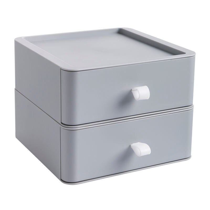 Multifunction Desktop Organizer Drawer Makeup Storage Box Stackable Jewelry Container Large Capacity Office Storage Case Box: 2 layers gray