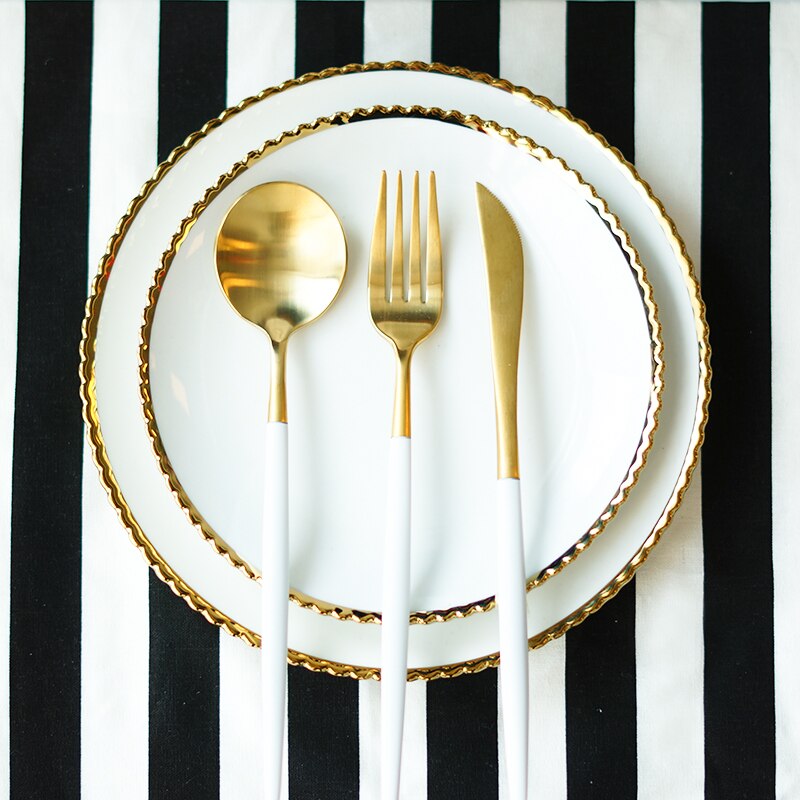 Gold inlay food dishes dinner plate flower edge famous brand steak plate