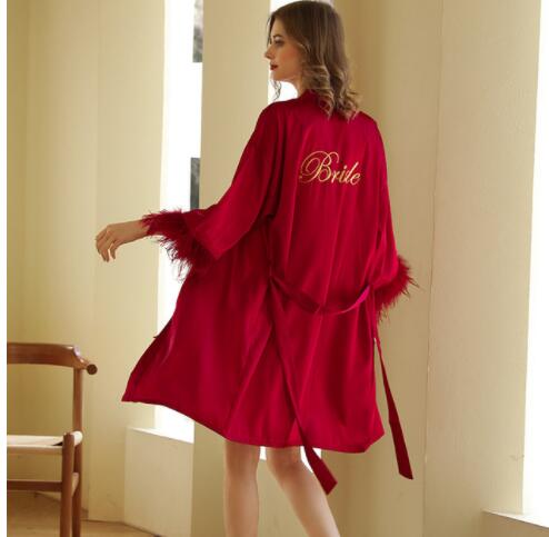 Bata de baño de satén para dama de honor y novia, Kimono bordado, ropa de dormir suelta, a la , para de boda