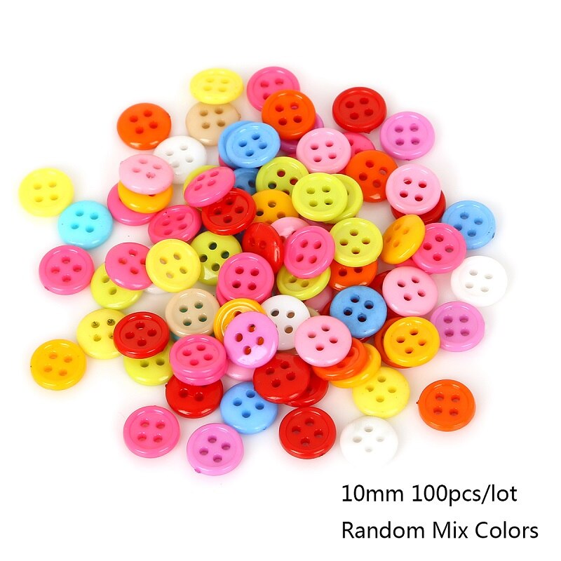 100pcs Mixed Color 4 Holes Round Resin Buttons Sewing Button Scrapbooking Craft Garment DIY Apparel Accessories: 10mm