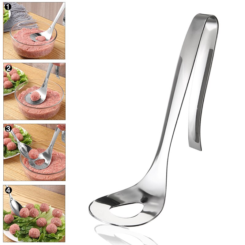 Maunal Meatball Maker Spoon Stainless Steel Meat Ball Pressing Spoon Long Handle For DIY Fish Balls Meatballs Making