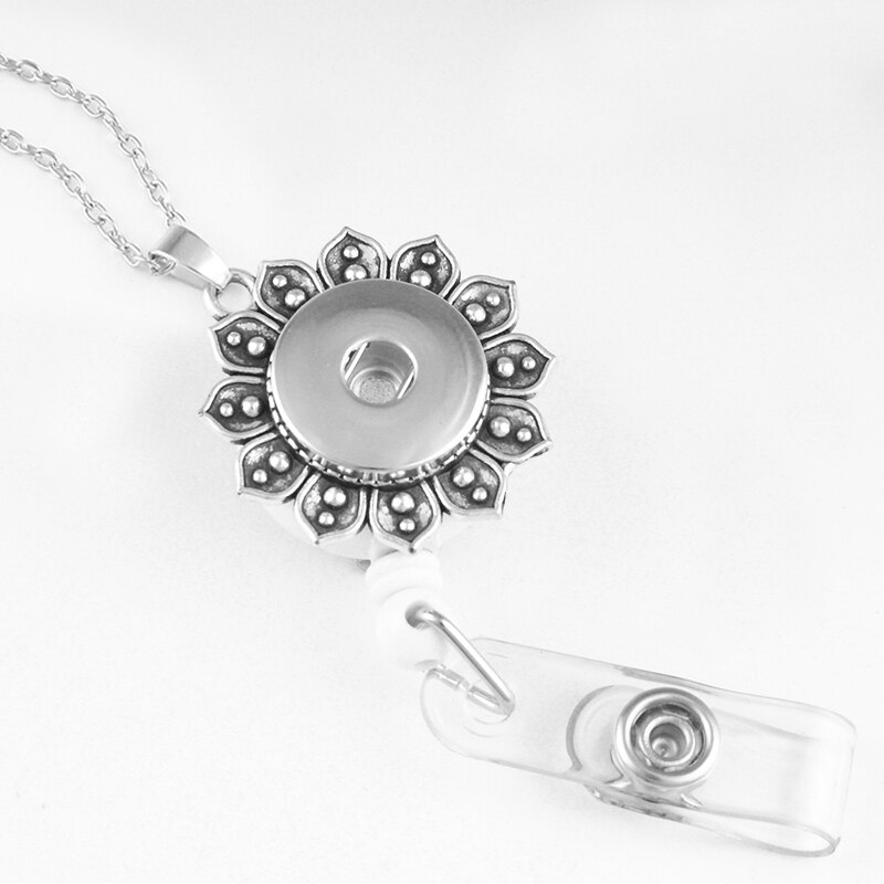 Badge Reel ID holder, retractable badge holder 18mm snap button wing flower jewelry Fishing line NA579: S
