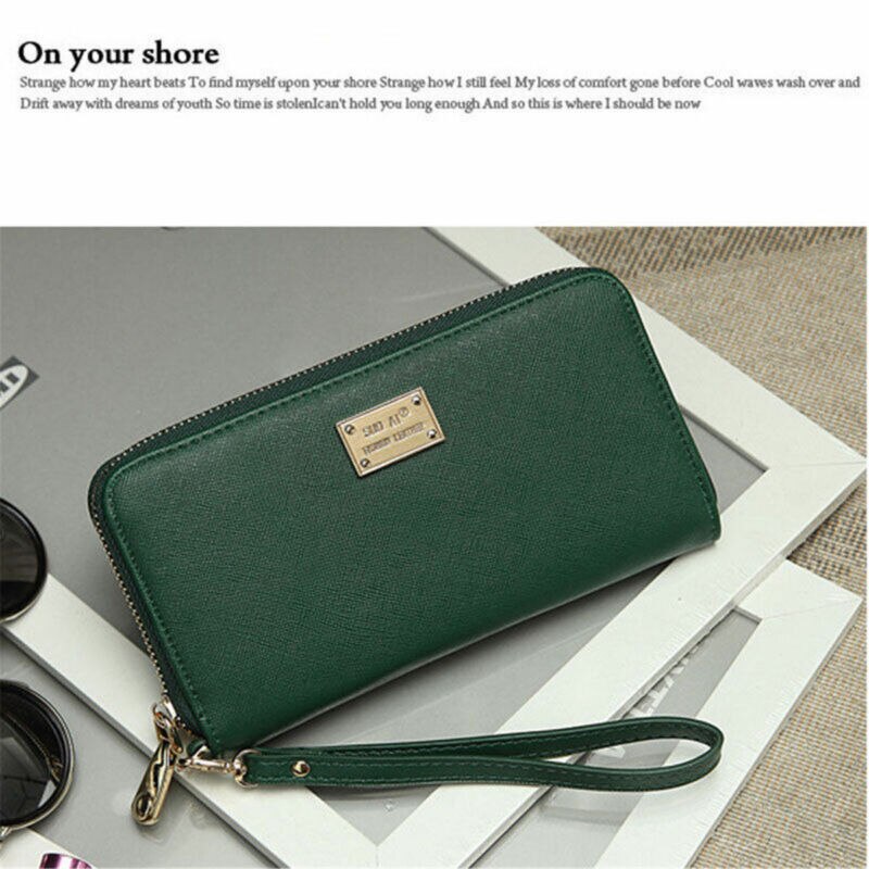 femmes en cuir portefeuille dame carte porte-monnaie longue sac à main pochette sac à glissière