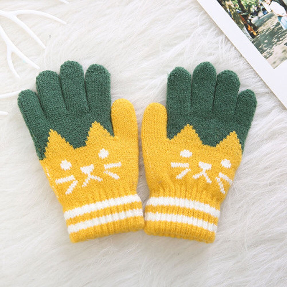 1 Paar Kinderen Kids Jongens Meisjes Warm Cartoon Leuke Kat Wanten Winter Handschoenen: YELLOW