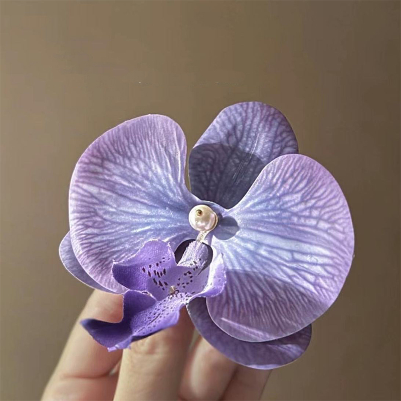 Orchid Hair Clip For Woman Artificial Flower Hairpins Cute Wedding Party Side Clip Hair Accessories: Lavender