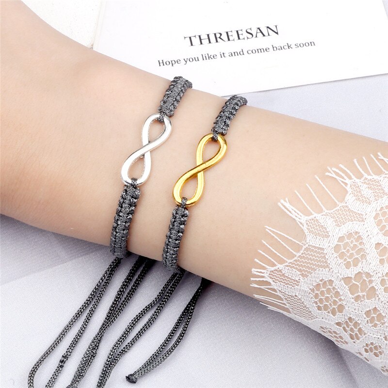 2 Stks/set Infinity Gevlochten Kit Armband Zwart/Wit Touw Vriendschap Liefde Koppels Charm Verstelbare Armbanden Mode-sieraden Cadeau