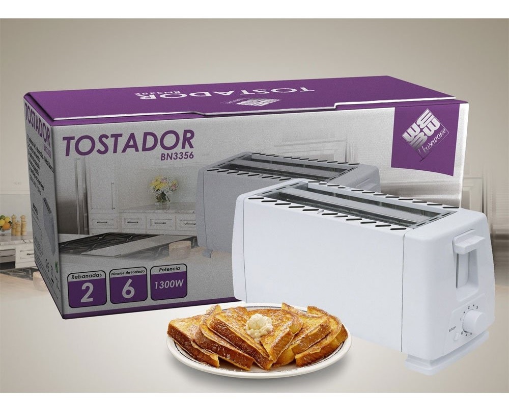 Houseware Tostadora de Pan BN3352 2 Rebanadas Botón para Parar 7 niveles de tostado 750W