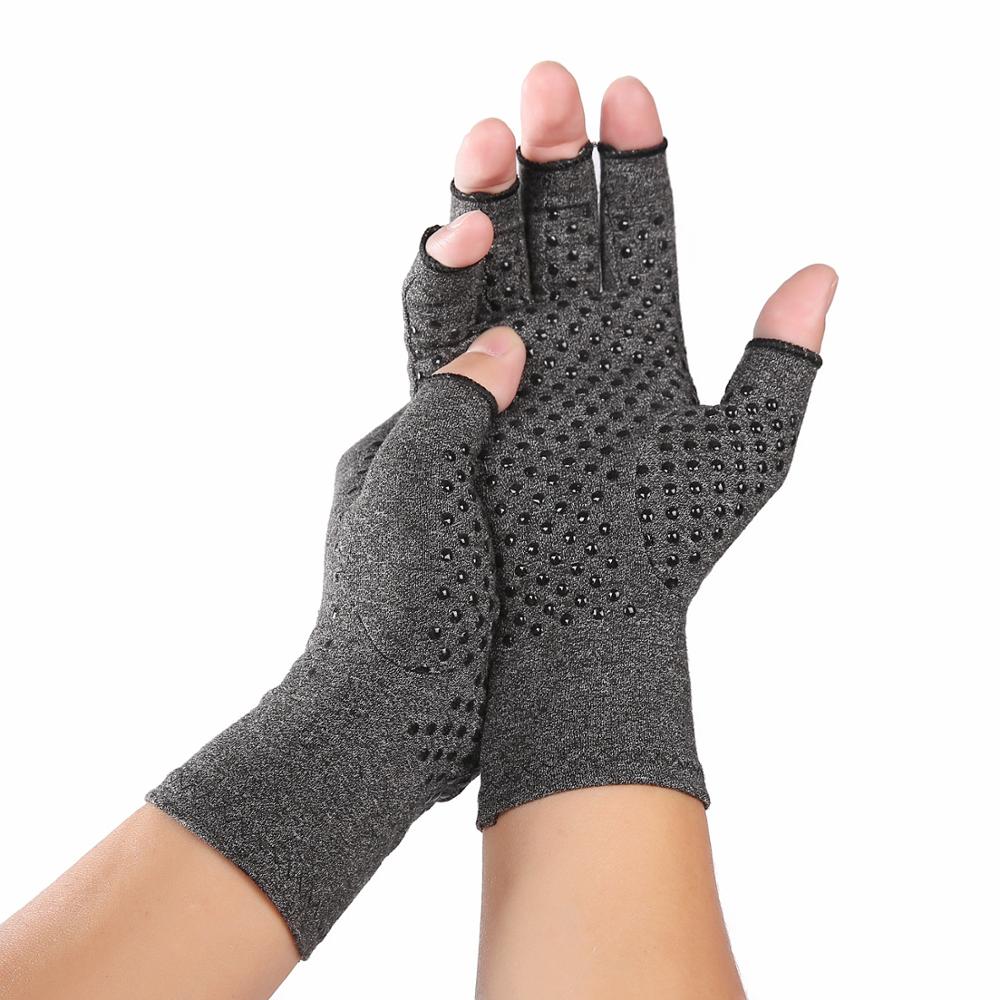 1 paar Kompression Arthritis Handschuhe Frauen Männer Joint Pain Relief Halb Finger Brace Therapie Handgelenk Unterstützung Anti-slip Therapie handschuhe: Hemp Ash / M