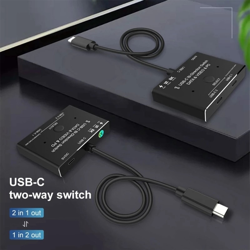 USB Type-C two-way Switch 1x2/2x1 Splitter USB 3.1 Gen 2 Cable 8K@30Hz 4K@120Hz Power 100w 10Gbps Data Transfer