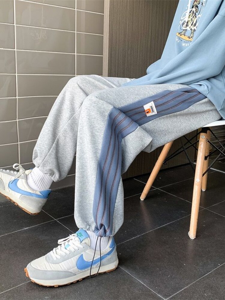 Hip Hop Baggy Broek Hong Kong Stijl Sport Casual Broek Unisex Preppy Stiksels Straight Leg Harembroek High Street Joggers