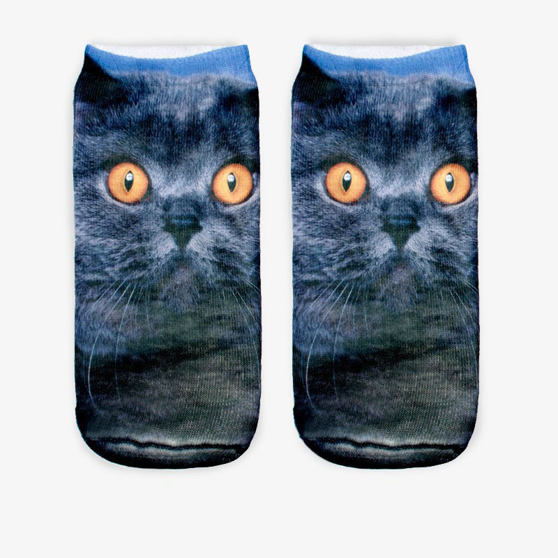 Calcetines con estampado 3D de para Mujer, calcetín tobillero de corte bajo, medias informales con estampado 3D de gato, zapatos de lona,: 18