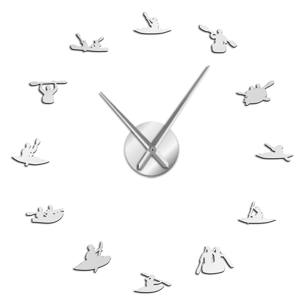 Canoa Rafting deportes acuáticos kayak DIY Reloj de pared grande con efecto espejo Kayakers gigante sin marco reloj de agujas grandes: Silver / 47 Inch