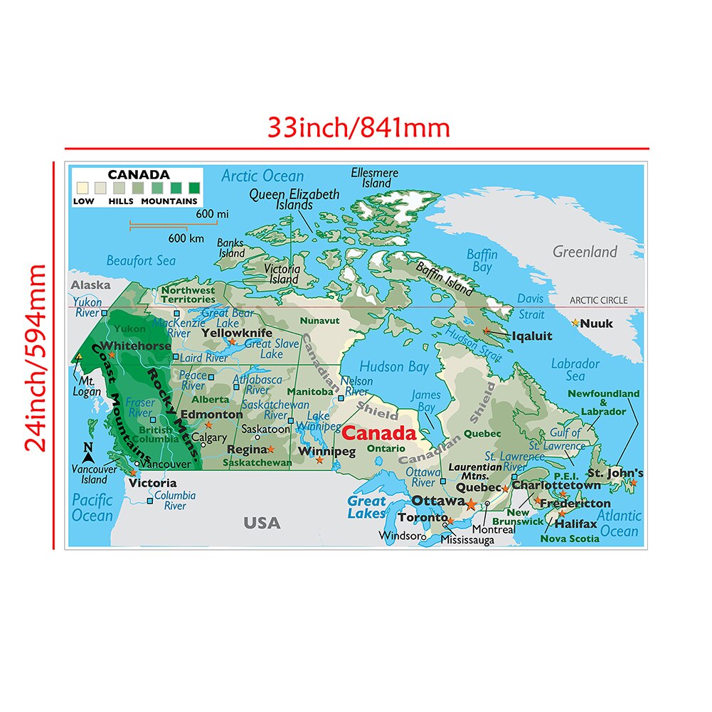 A2 SizeThe Canada Orographic Map Modern Wall Art Poster Canvas Painting Classroom Home Decoration School Supplies