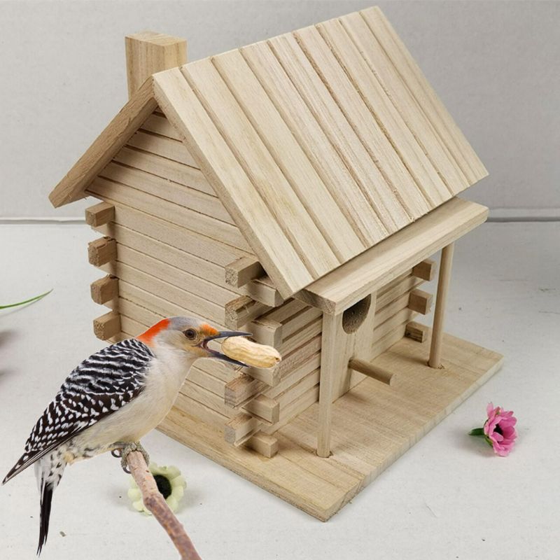 Casa de pájaros de madera caja de cría de pájaros nido al aire libre Hut juguete para mascotas