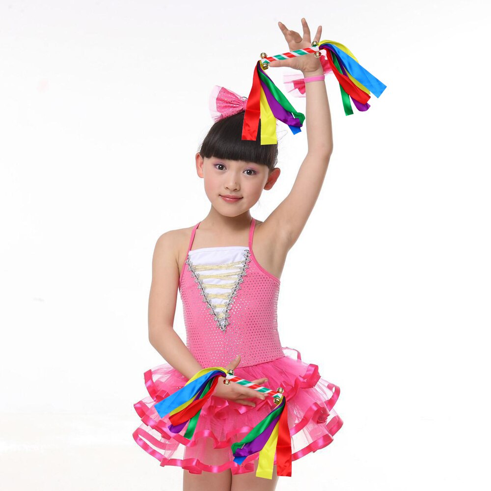 2pcs Handheld Cheering Props with Bells Children Gymnastics Colorful Cheer Pompom Props for Performance Competition Cheering Spo