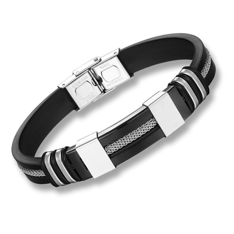 4 Kleur Rvs Siliconen Armband Mannen Sieraden Polsband Punk Stijl Mannen Armband Rubber Charm Pulsera Hombre: Black