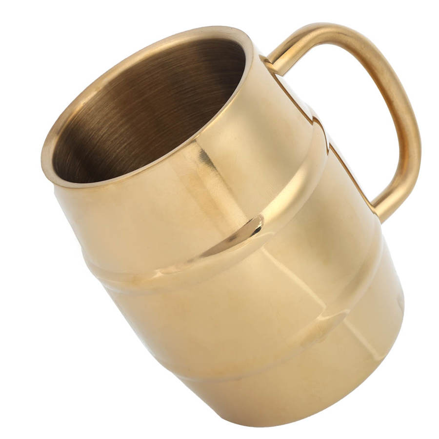 300ml Gold Double Layer Stainless Steel Water Cup Coffee Beer Mug Teacup with Handle Teacup