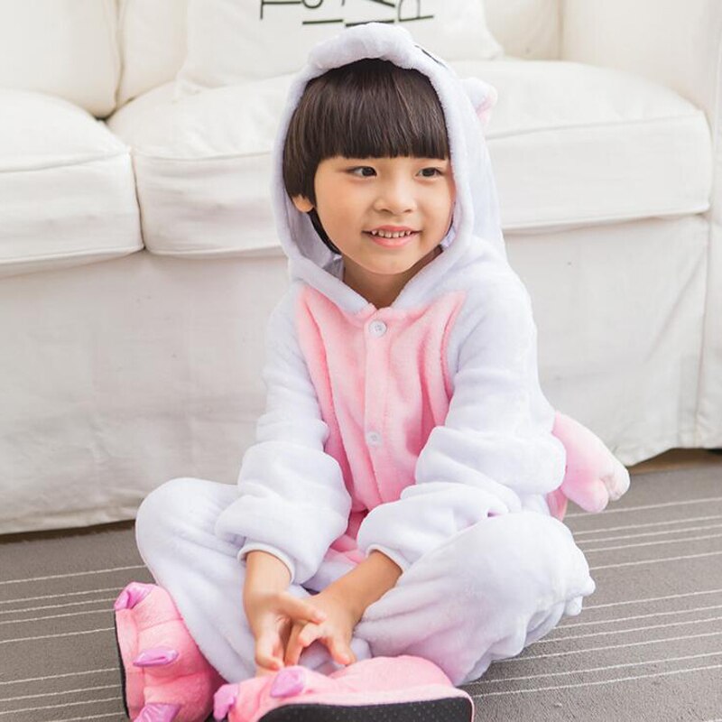 Kid Pink Unicorn Kigurumi Onesies For Girls Boys Child Anime Cosplay Jumpsuit Funny Fantasia Winter Animal Cartoon Onepiece