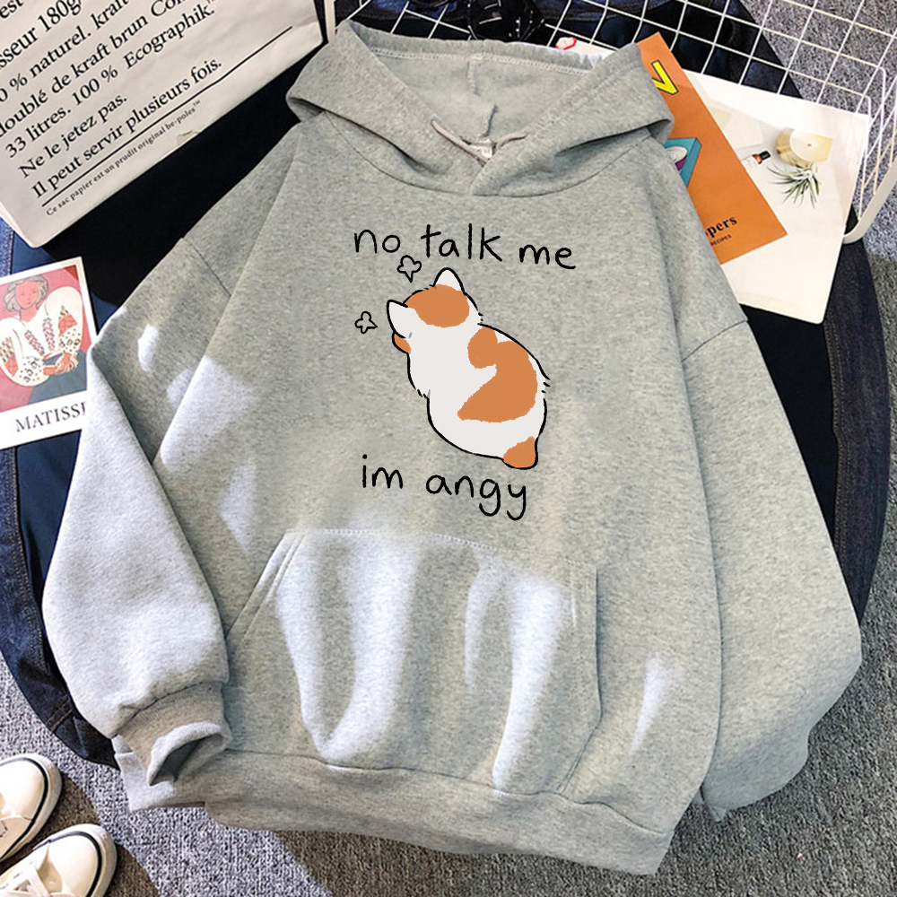 No Talk Me-Sudadera con capucha con estampado de gato enojado para mujer, sudaderas suaves de Hip Hop, jerséis de lana informales, ropa de calle de lana de gran tamaño para mujer